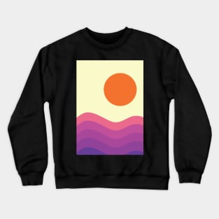 Minimalist Monochramatic Abstract Sunset and Purple Sea Waves Graphic Art Crewneck Sweatshirt